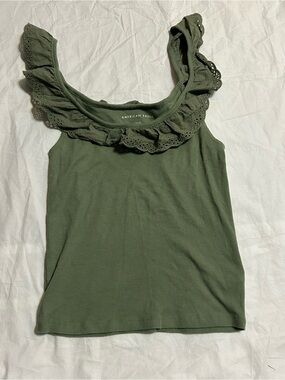 American Eagle Outfitters Olive Ruffle Ribbed Tank